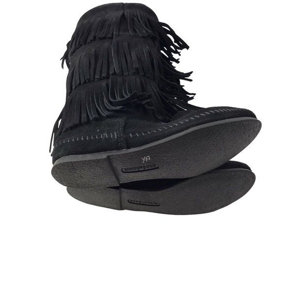 Minnetonka 3 Layer Fringe Moccasin Boot Womens Size 8 Suede Boho Western 1639 - Picture 6 of 11